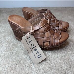 Bed Stu Tan Leather Wedge Sandals